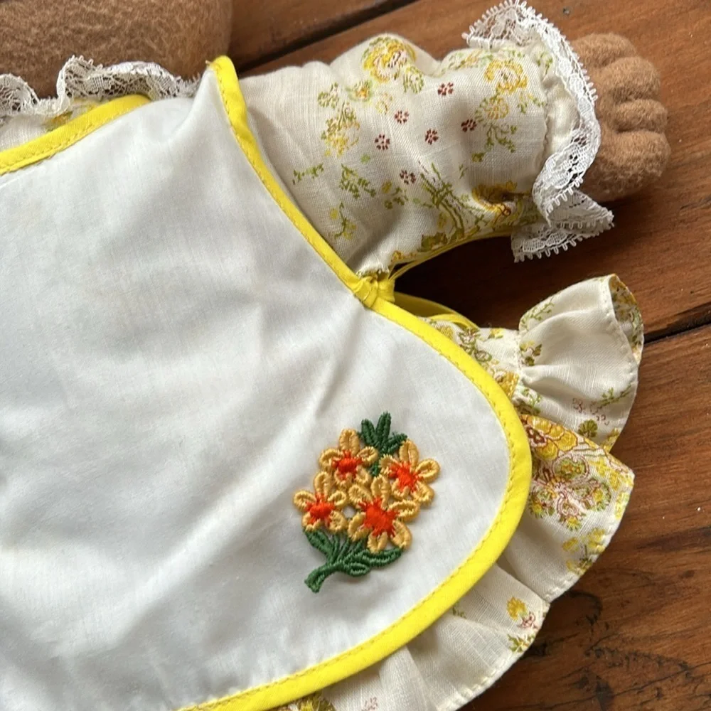 Handmade Teddy Bear with Yellow Floral Dress and Apron